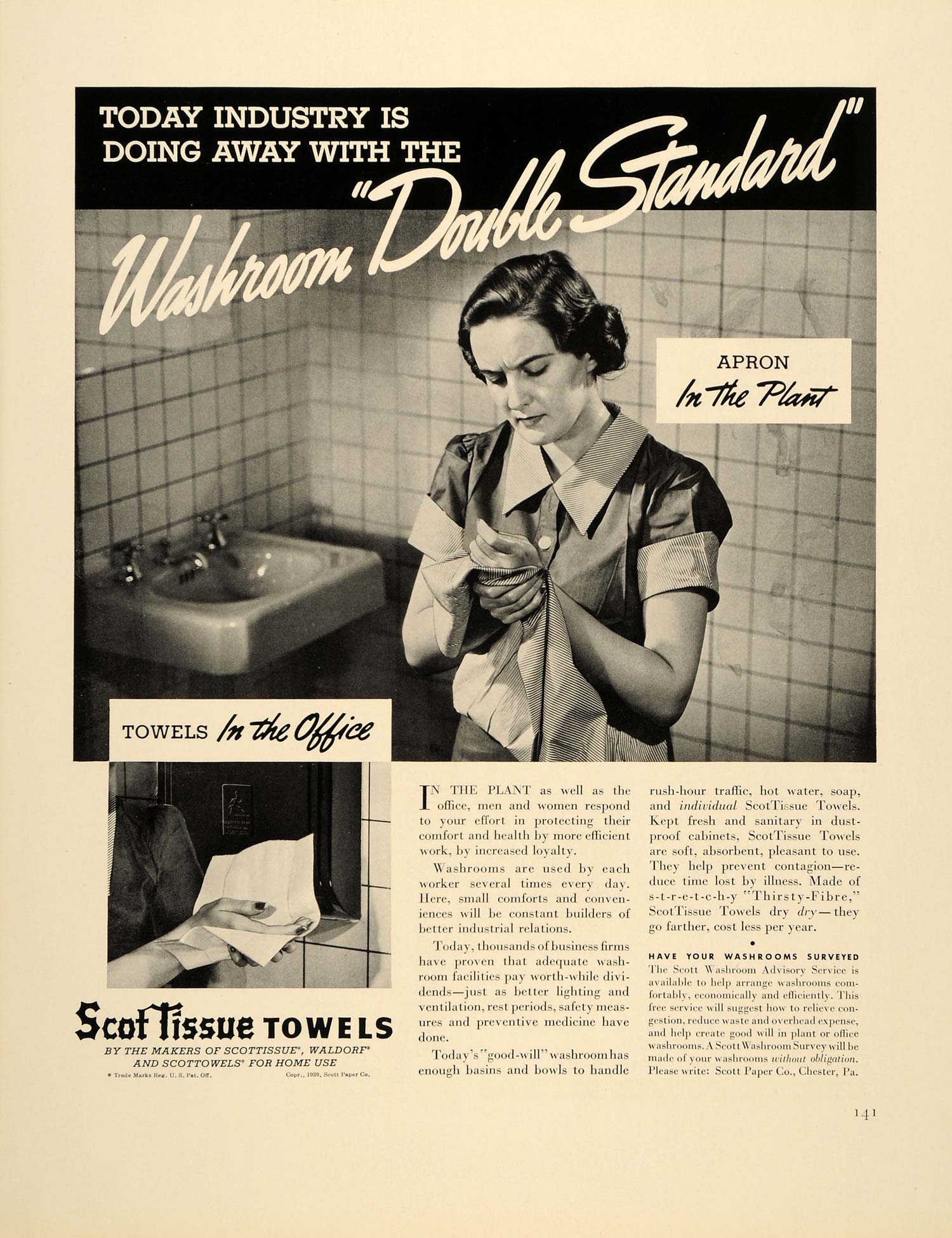 1939 Ad ScotTissue Paper Towels Hand Washing Industry - ORIGINAL FTT9