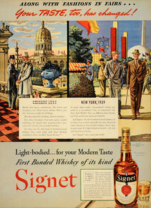 1939 Ad Signet Bonded Whiskey Antique Liquor Bottles - ORIGINAL ADVERTISING FTT9