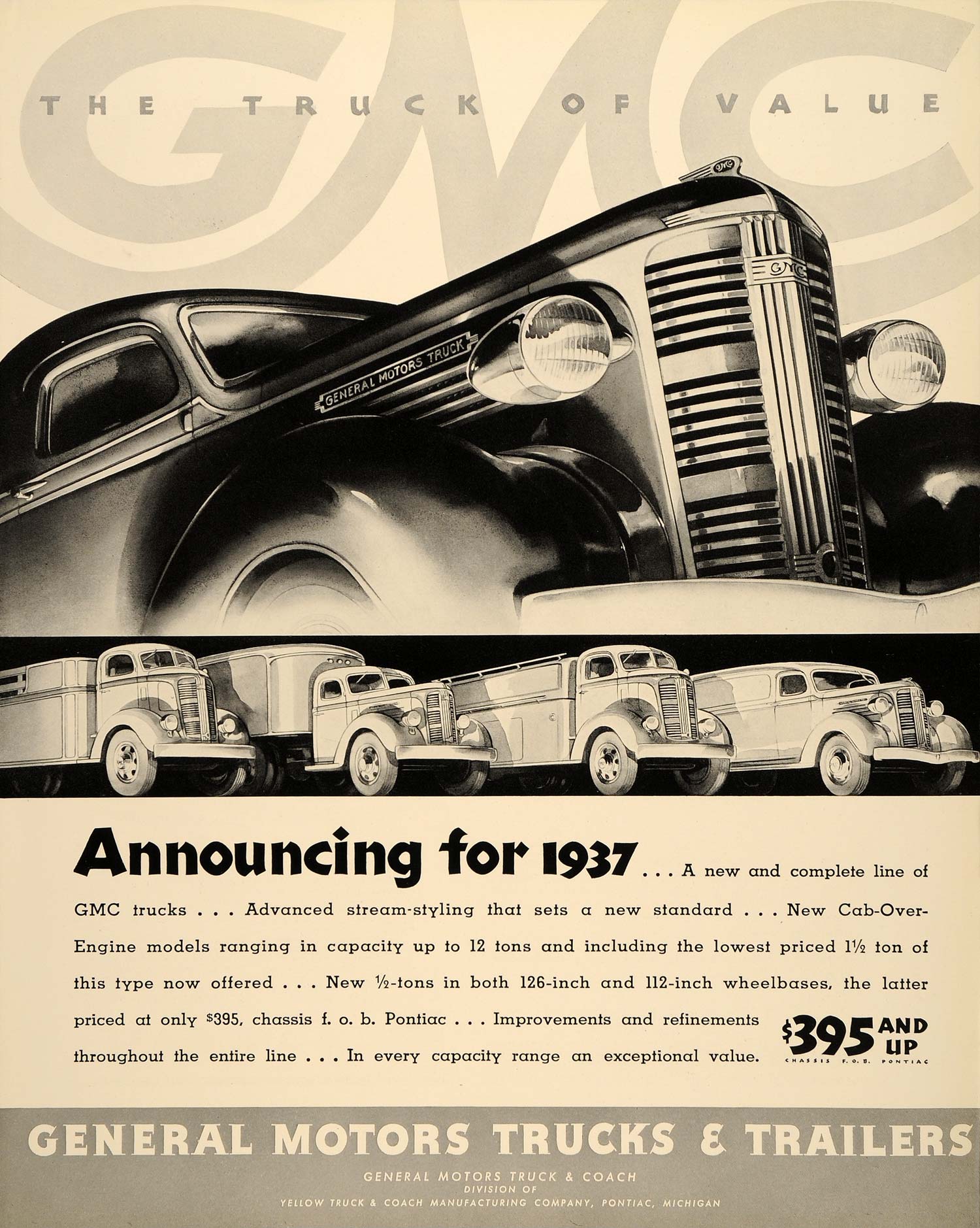 1937 Ad Pontiac GMC Trucks Cab Over Engine Models - ORIGINAL ADVERTISING FTT9