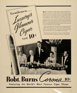 1939 Ad Robt. Burns Corona Cigar Havana Smoking Tobacco - ORIGINAL FTT9