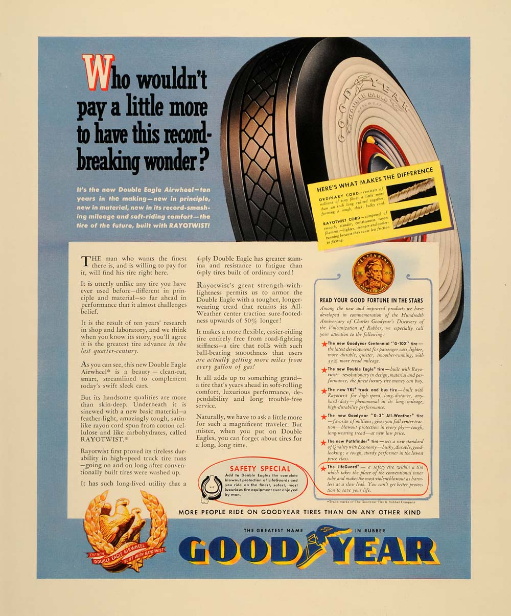 1939 Ad Goodyear Rubbert Tire Double Eagle Airwheel - ORIGINAL ADVERTISING FTT9