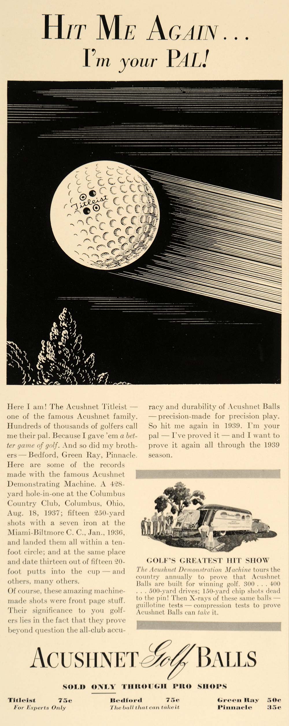 1939 Ad Acushnet Golf Balls Golfing Bedford Green Ray - ORIGINAL FTT9