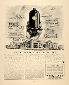 1934 Ad Purolator Oil Filter Automobile Improvements - ORIGINAL ADVERTISING FTT9