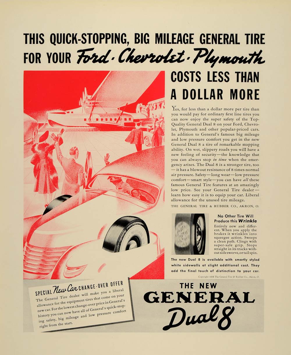 1938 Ad General Tire Rubber Dual 8 Ford Chevrolet Cars - ORIGINAL FTT9