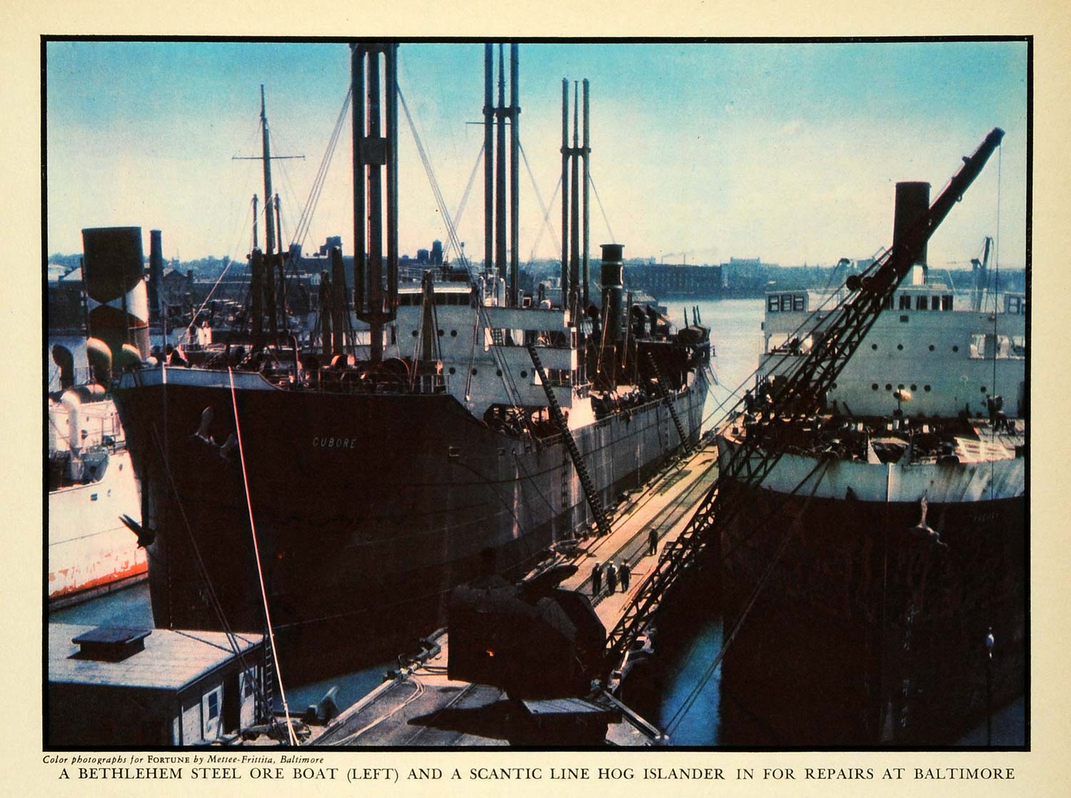 1937 Print Bethlehem Steel Ore Boat Hog Island Ship Baltimore Maryland FZ3