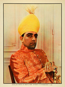 1937 Print India Azam Jah Prince Berar Portrait Royalty Costume Fashion FZ3