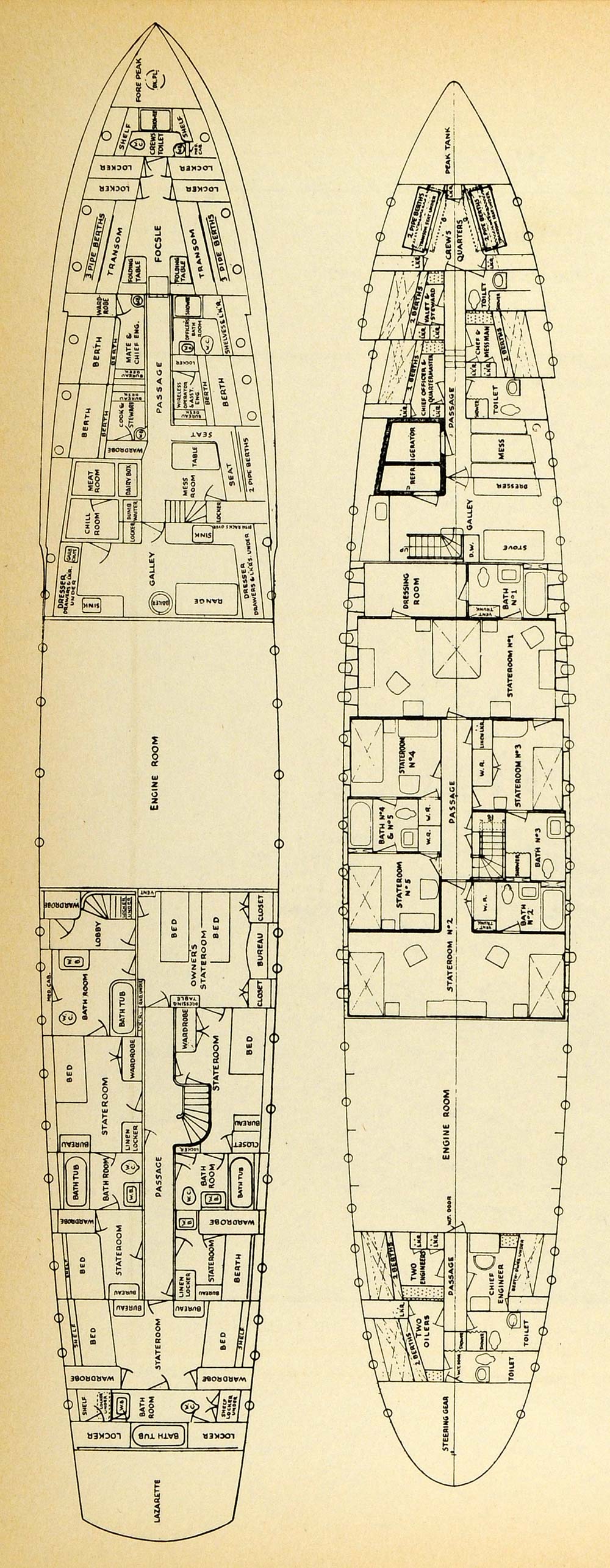 1937 Print Engine Room Ship Nameless Alamo Yacht Military Diagram Boat Liner FZ3