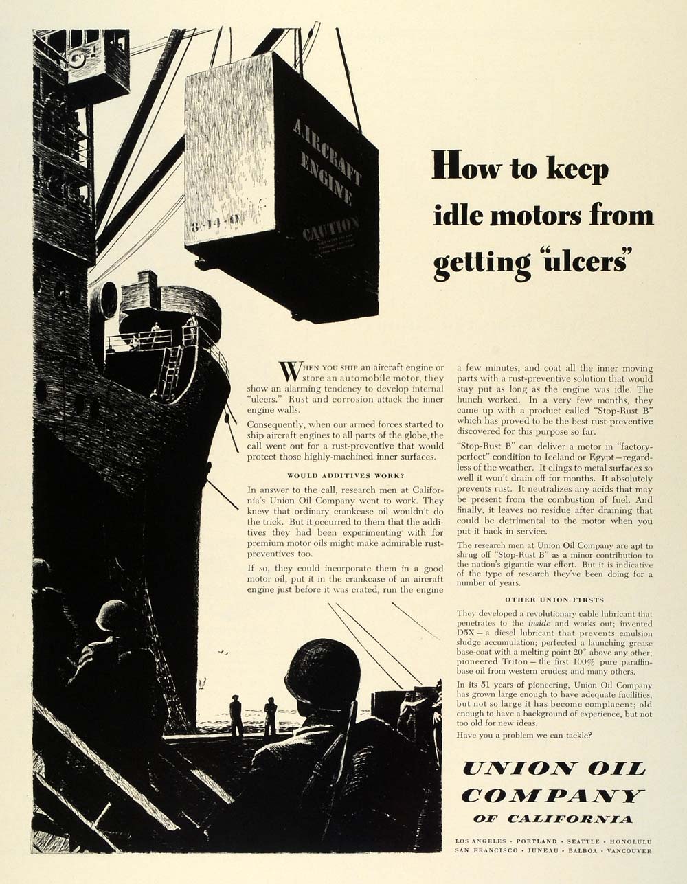 1942 Ad Union Oil California Aircraft Engine WWII Motors War Production FZ4