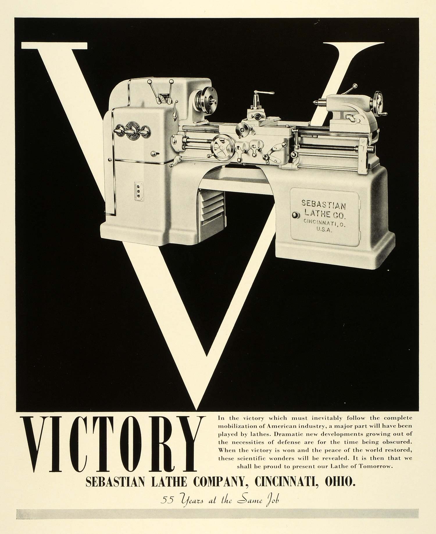 1941 Ad Sebastian Lathe Co Cincinnati OH Victory V Machinery Vintage M ...