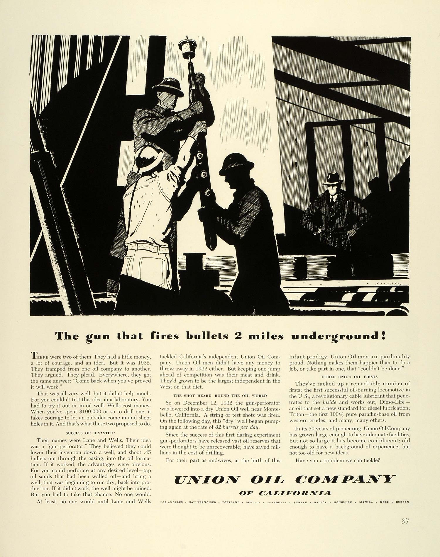 1941 Ad Union Oil California Unocal Lane Wells Gun Perforator WWII War FZ5