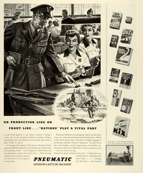 1943 Ad Pneumatic Packaging Bottling WWII War Production Rosie