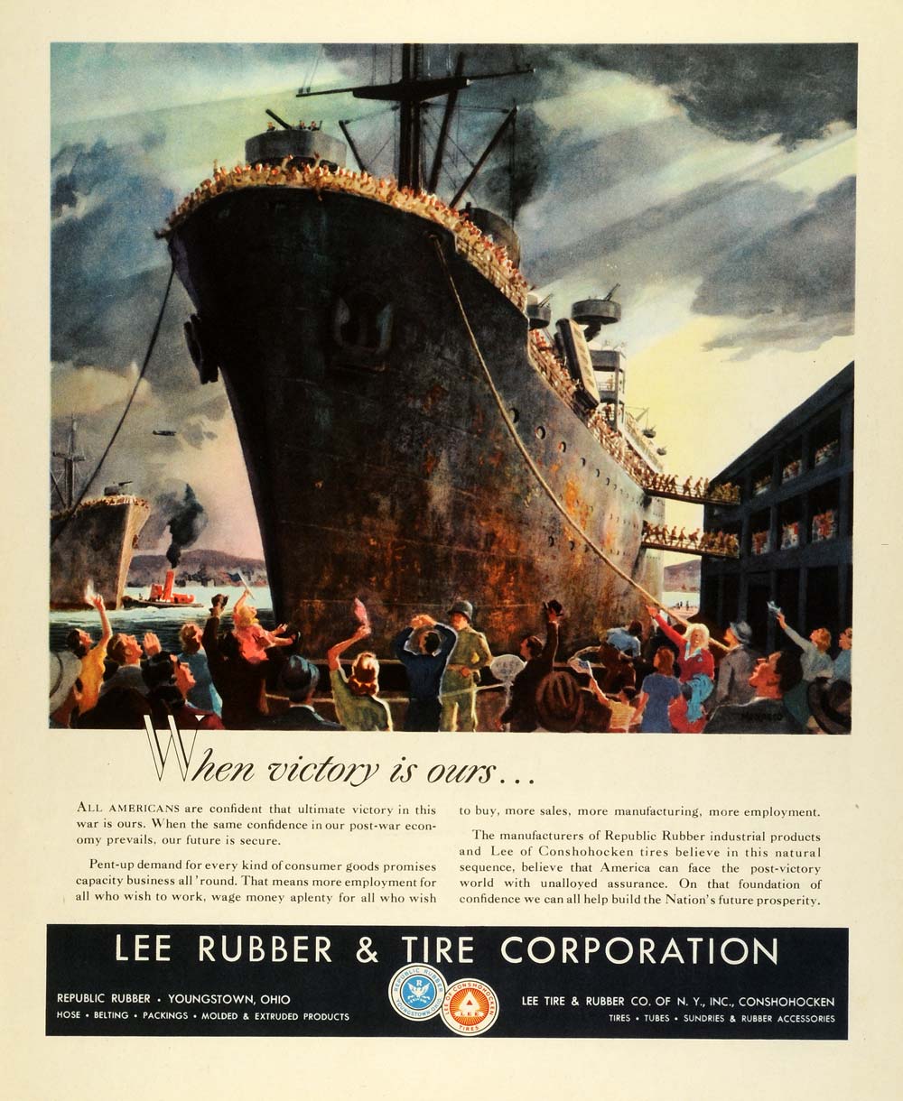 1944 Ad Lee Rubber & Tire Corp Logos Victory Ship Servicemen Seaport WWII G FZ6