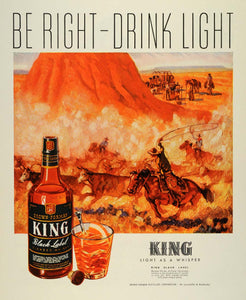 1944 Ad Brown-Forman Distillers Corp King Black Label Whisky Cowboys Horses FZ6