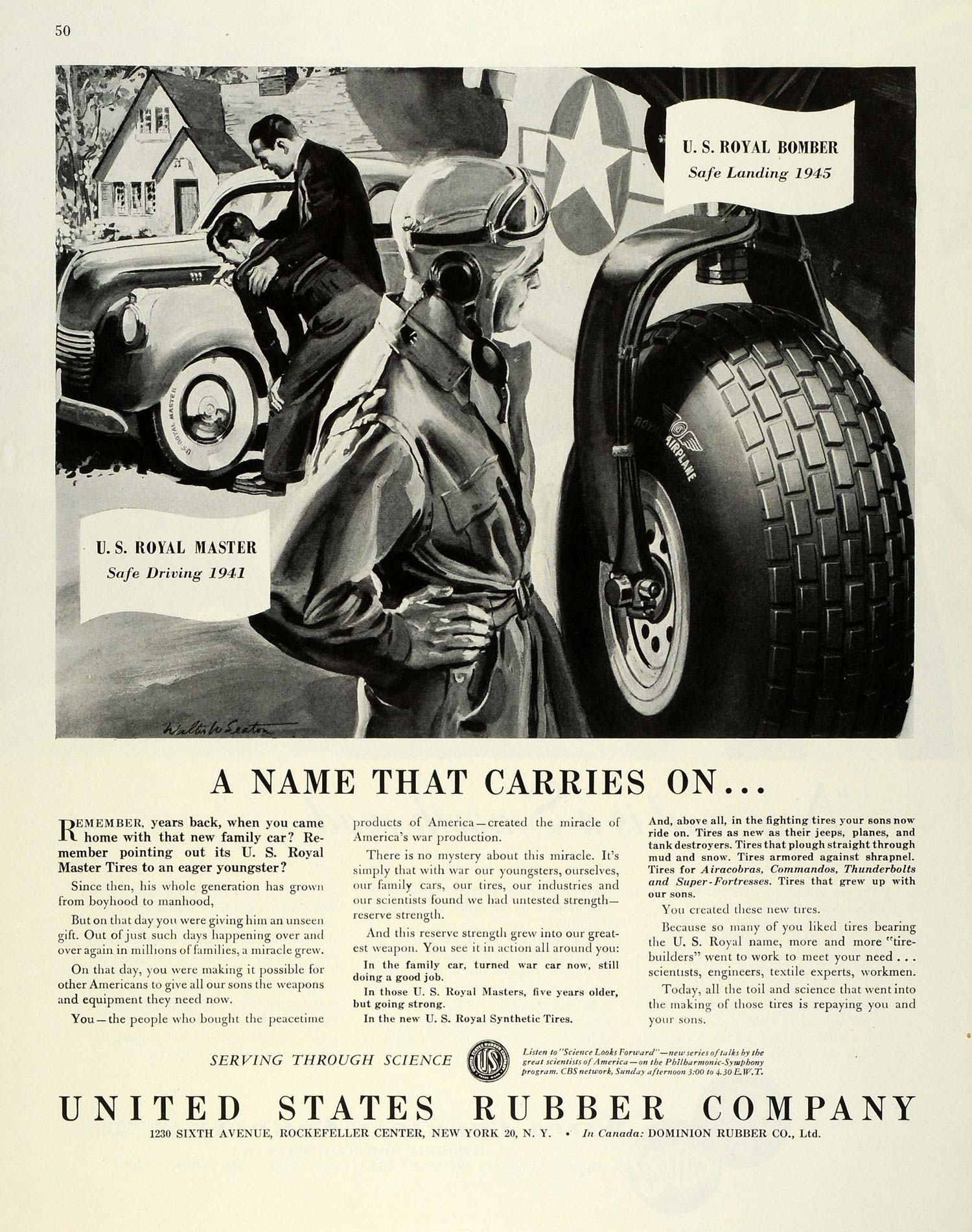 1945 Ad United States Rubber Car Tires Airplane Parts WWII War Production FZ8