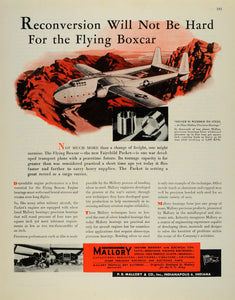 1945 Ad P R Mallory Inc Fairchild C-119 Flying Boxcar Aircraft Marine Corps FZ8