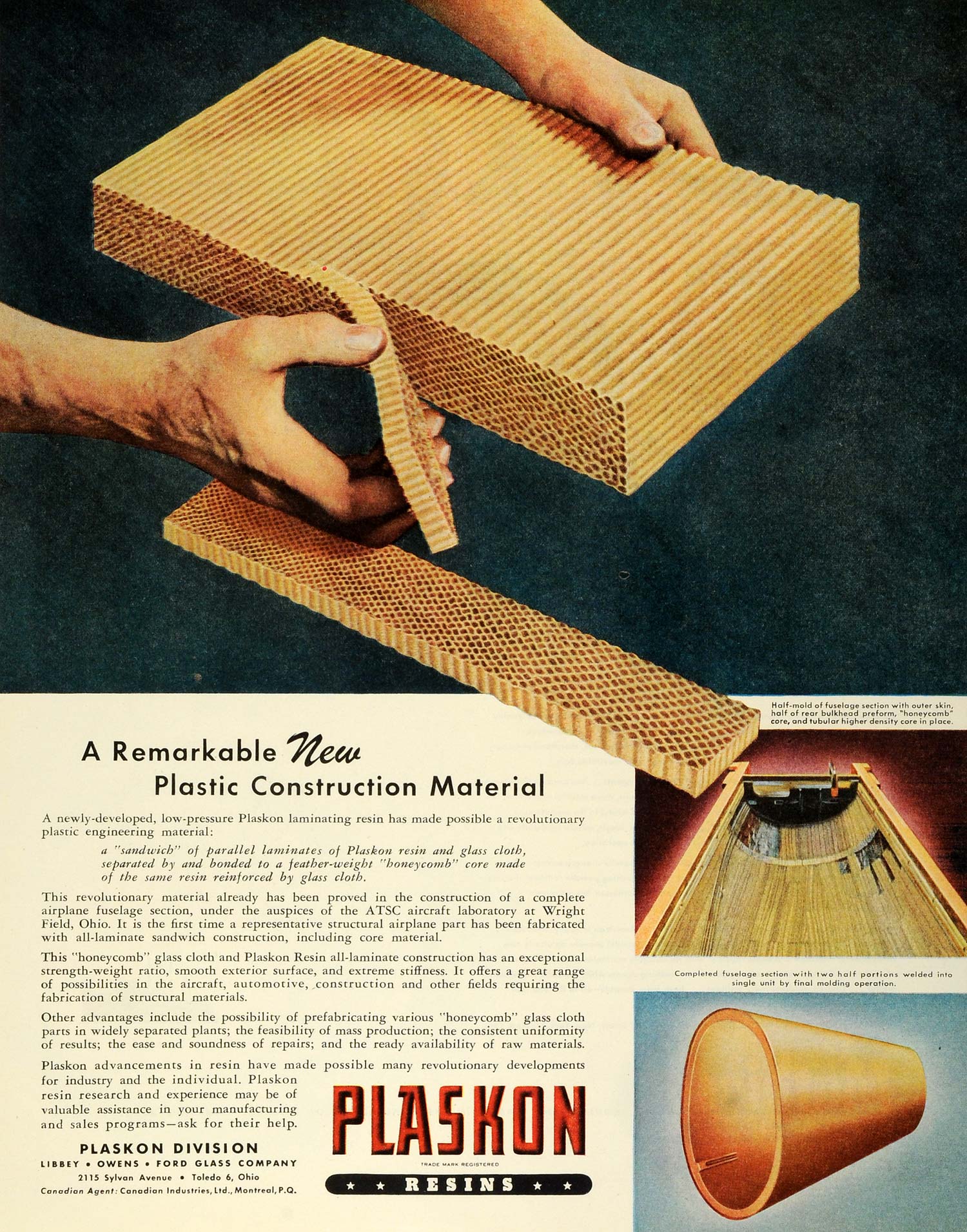 1945 Ad Plaskon Resins Construction Material Laminates Honeycomb Glass Cloth FZ8