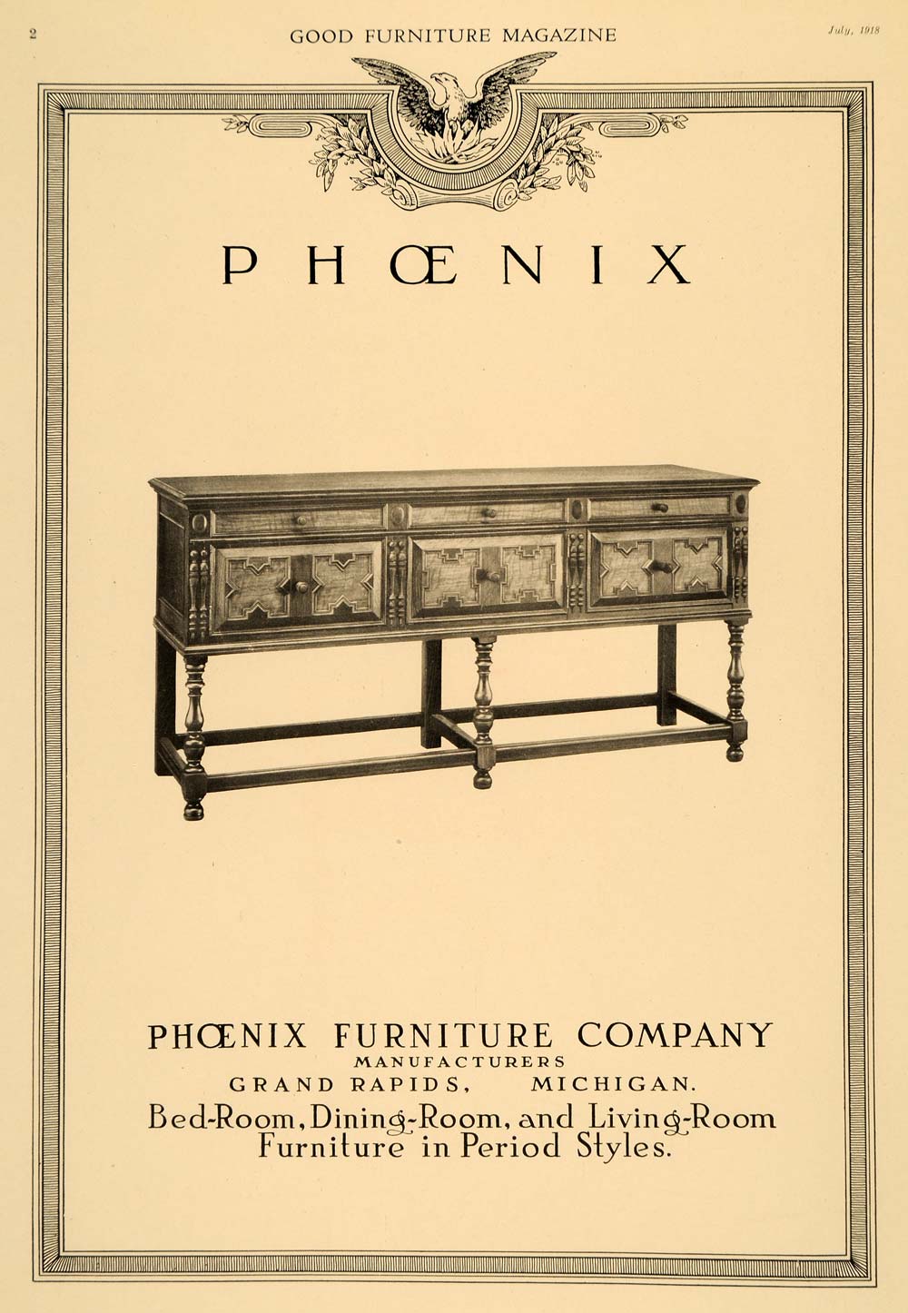 1918 Ad Phoenix Furniture Company Sideboard Buffet Deco - ORIGINAL GF1