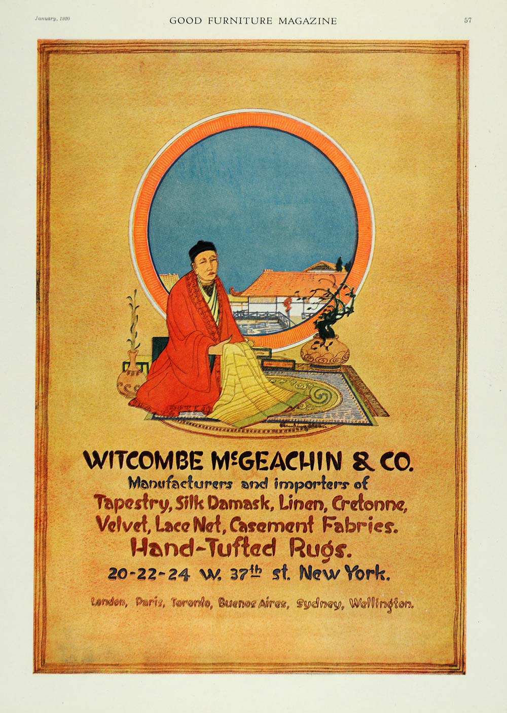 1920 Ad Witcombe McGeachin Tapestry Silk Damask Rugs - ORIGINAL ADVERTISING GF1