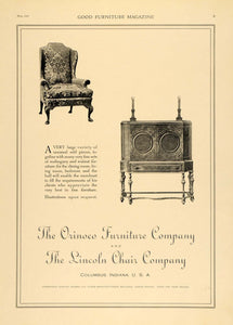 1919 Ad Orinoco Furniture Lincoln Chairs Wood Cabinet - ORIGINAL ADVERTISING GF1