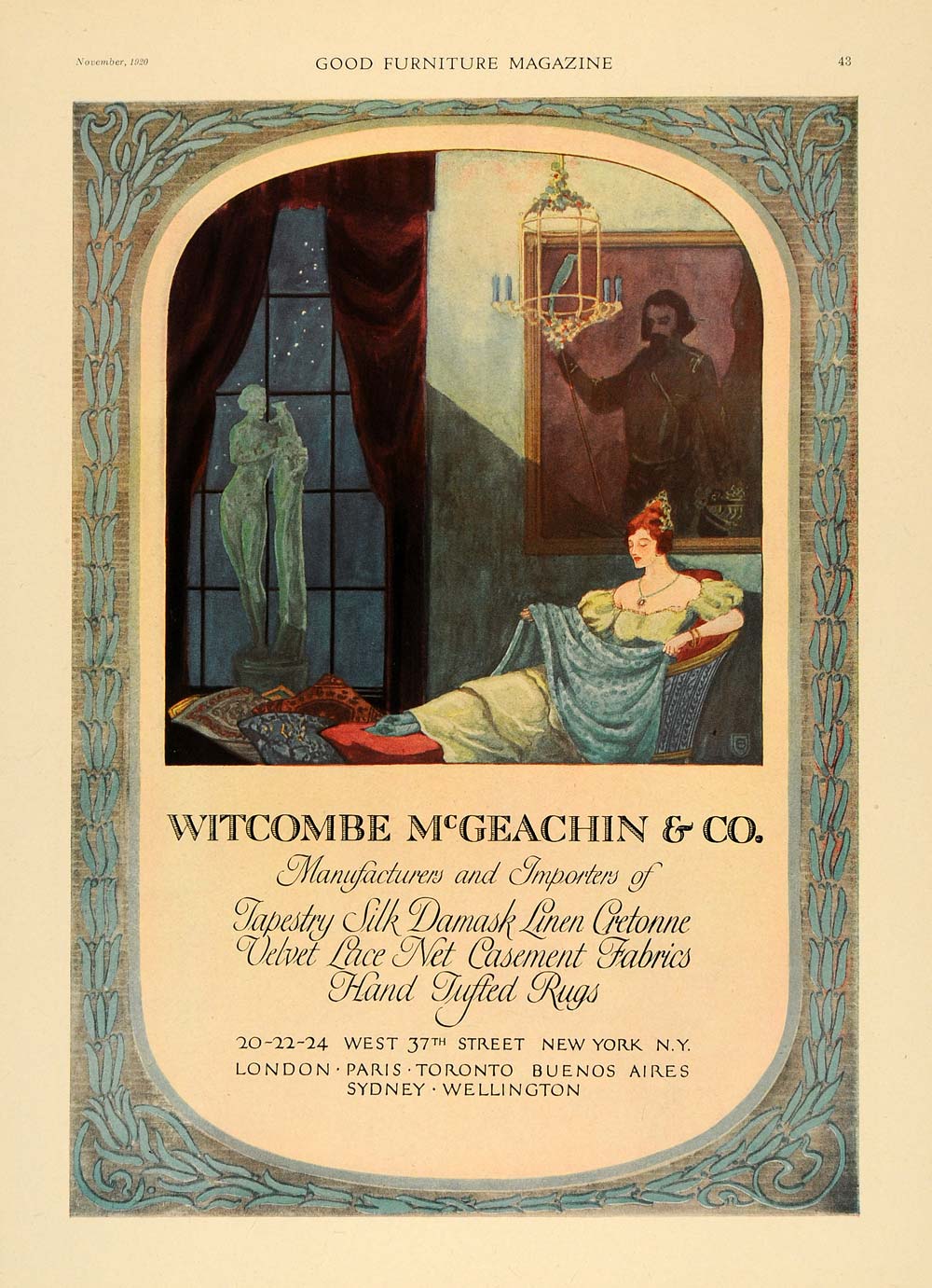 1920 Ad Witcombe McGeachin & Co. Tapestry Silk Damask - ORIGINAL ADVERTISING GF1