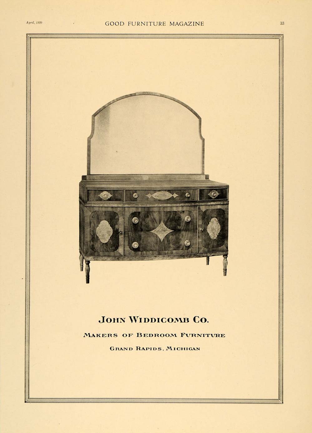 1920 Ad John Widdicomb Co. Bedroom Furniture Dresser - ORIGINAL ADVERTISING GF1