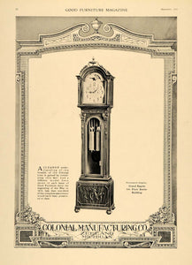 1918 Ad Grandfather Clock Colonial Manufacturing Co - ORIGINAL ADVERTISING GF3