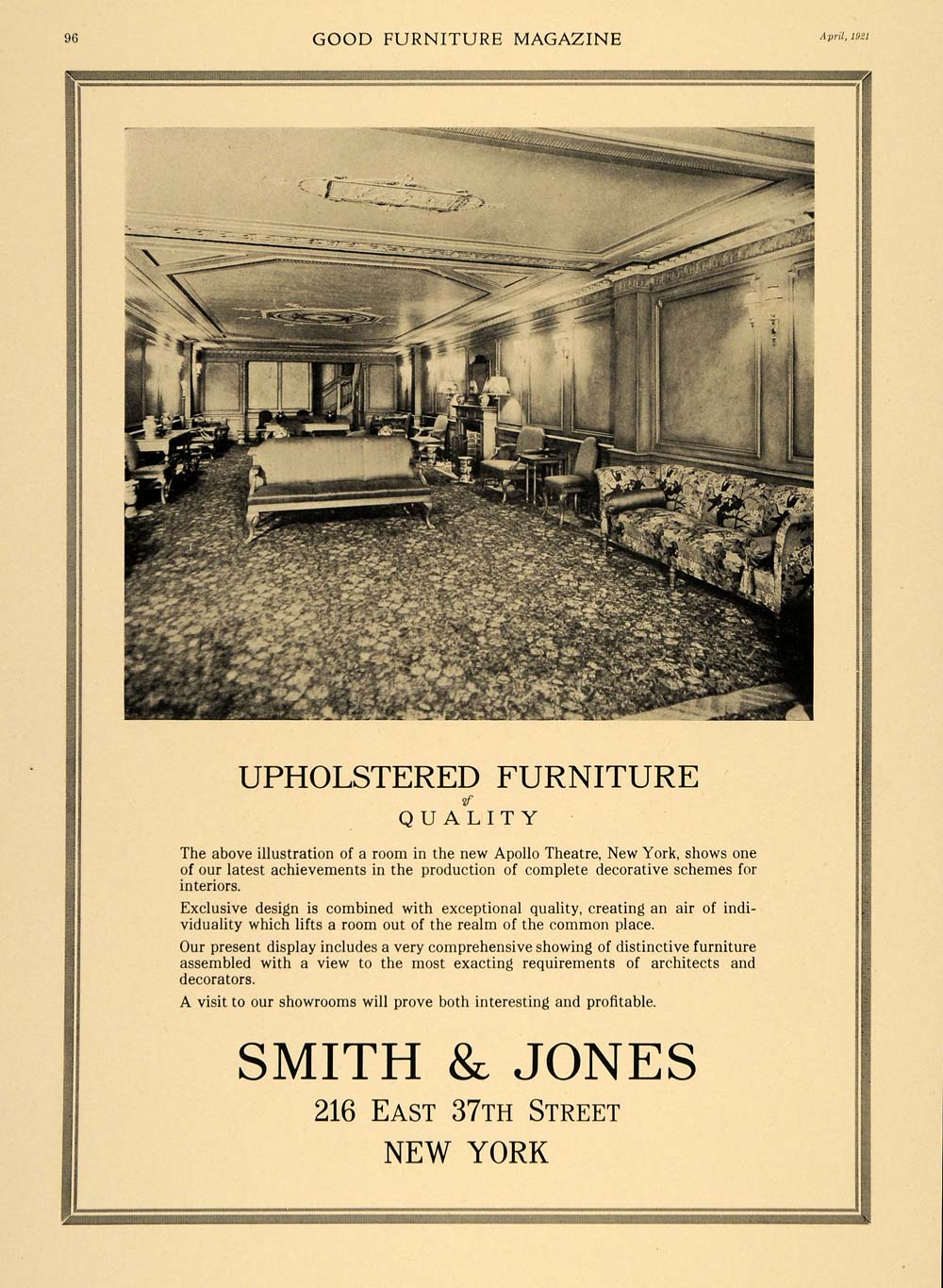 1921 Ad Smith & Jones Upholstered Furniture Living Room - ORIGINAL GF4