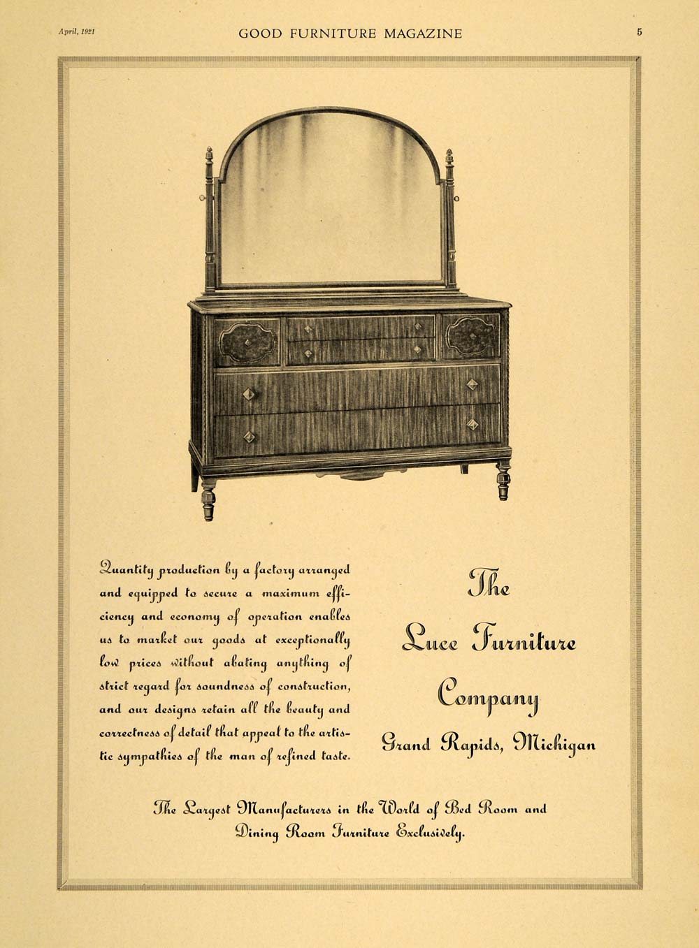 1921 Ad Luce Furniture Co. Bedroom Dresser Home Decor - ORIGINAL ADVERTISING GF4