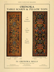 1921 Ad Orinoka Mills Table Scarfs Pillow Top Tapestry - ORIGINAL GF4