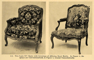 1921 Print Louis XV Armchairs Floral Spray Upholstery ORIGINAL HISTORIC GF4