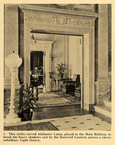 1921 Print Carved Alabaster Lamp Entryway Marble Home ORIGINAL HISTORIC GF4