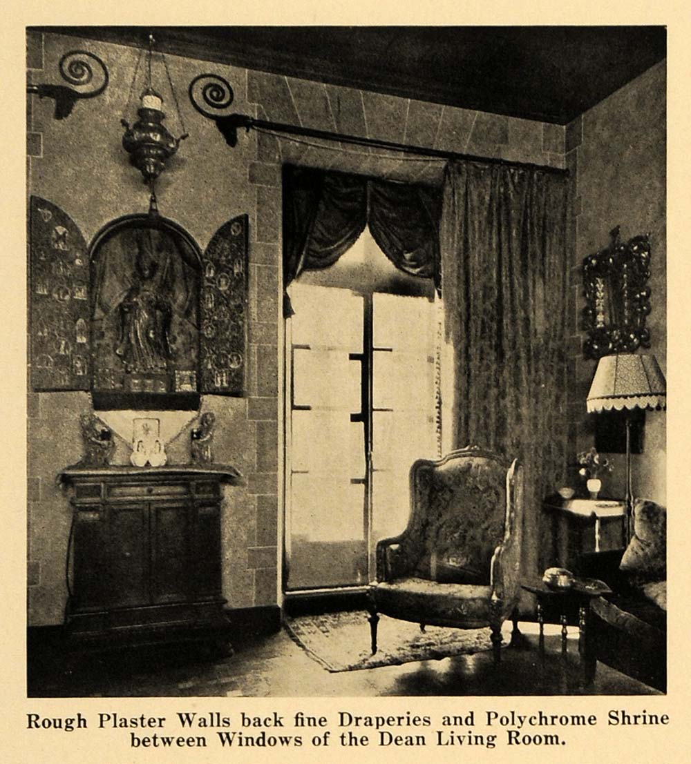 1921 Print Dean Living Room Plaster Walls Drapery Chair ORIGINAL HISTORIC GF4