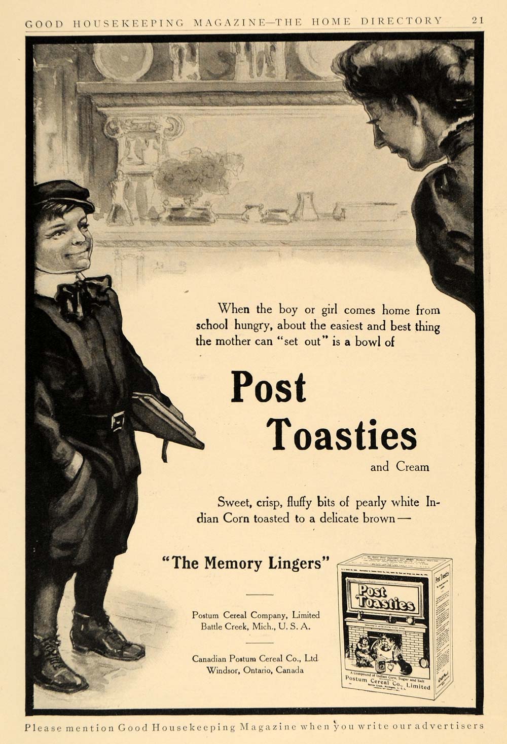 1911 Ad Postum Cereal Post Toasties Corn Breakfast Boy - ORIGINAL GH2