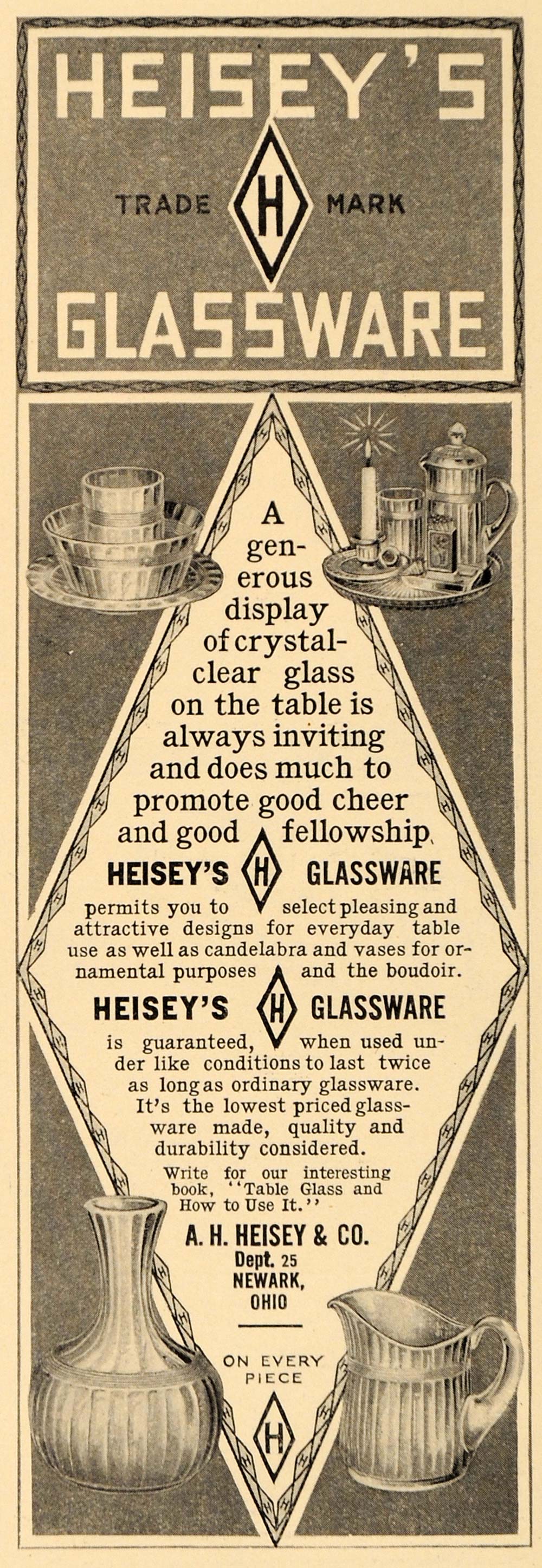 1912 Ad A H Heisey's Glassware Designs Jar Pitcher Home - ORIGINAL GH2