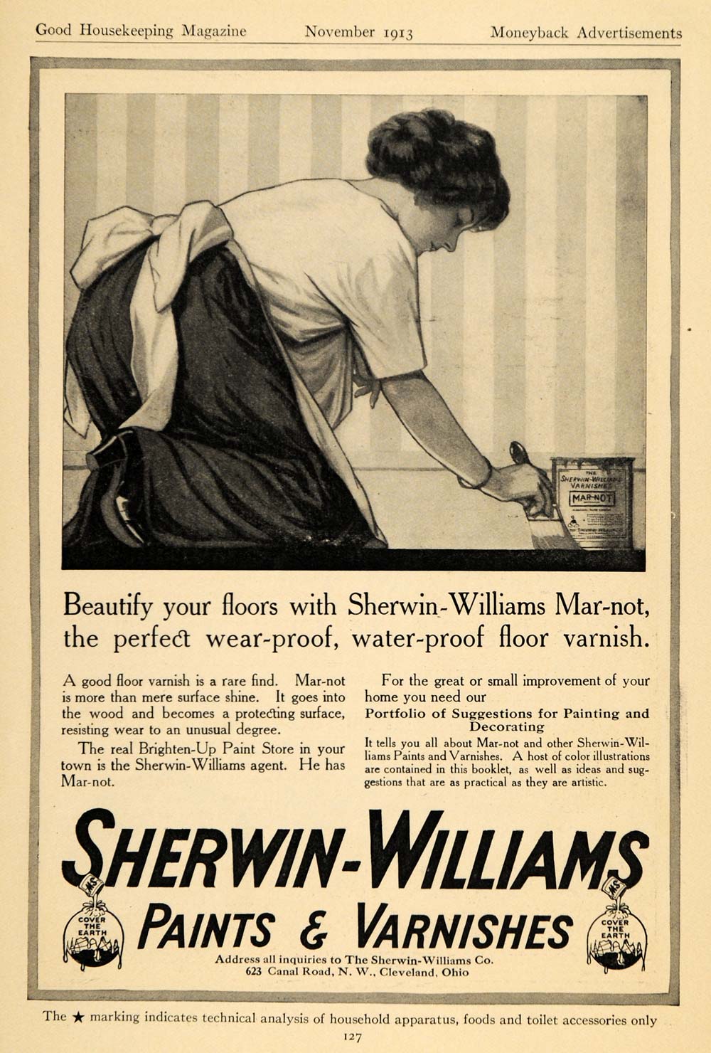 1913 Ad Sherwin-Williams Paints & Varnishes Housewife - ORIGINAL ADVERTISING GH3