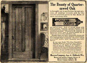 1909 Ad Morgan Co. Quarter Sawed Oak Doors Wisconsin - ORIGINAL ADVERTISING GH3