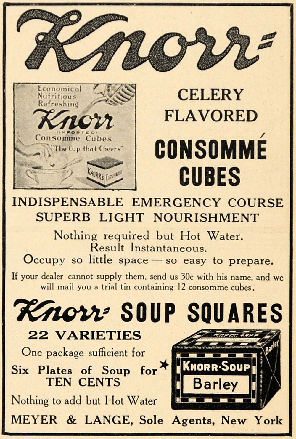 1913 Ad Meyer & Lange Soup Consomme Cubes Food Product - ORIGINAL GH3