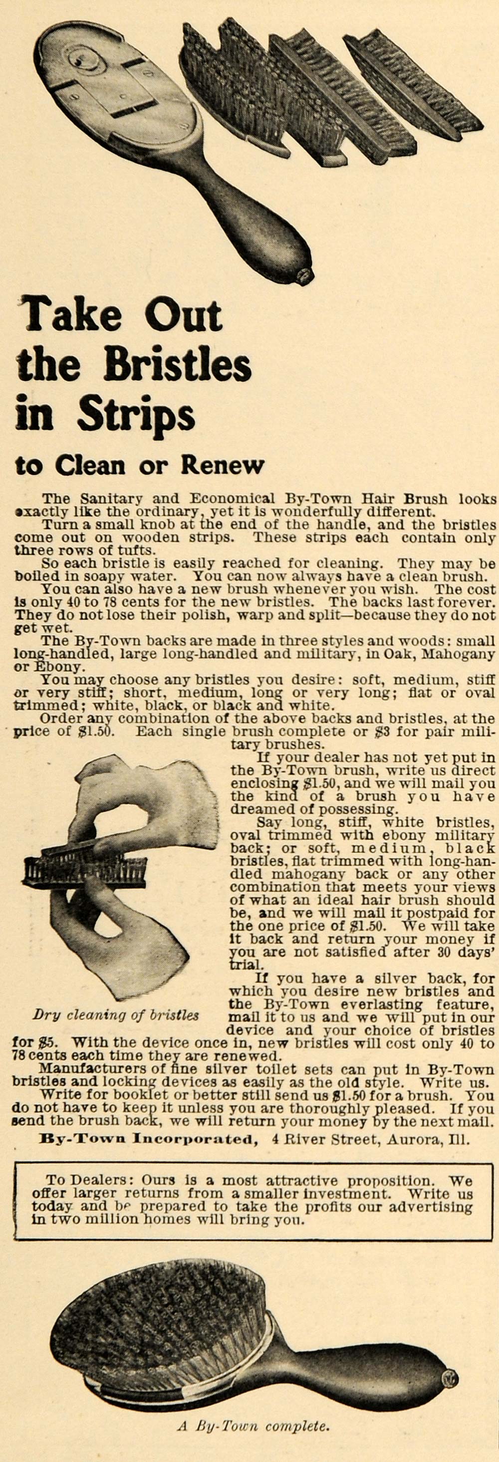 1909 Ad By-Town Inc. Hair Brush Bristles Beauty Product - ORIGINAL GH3