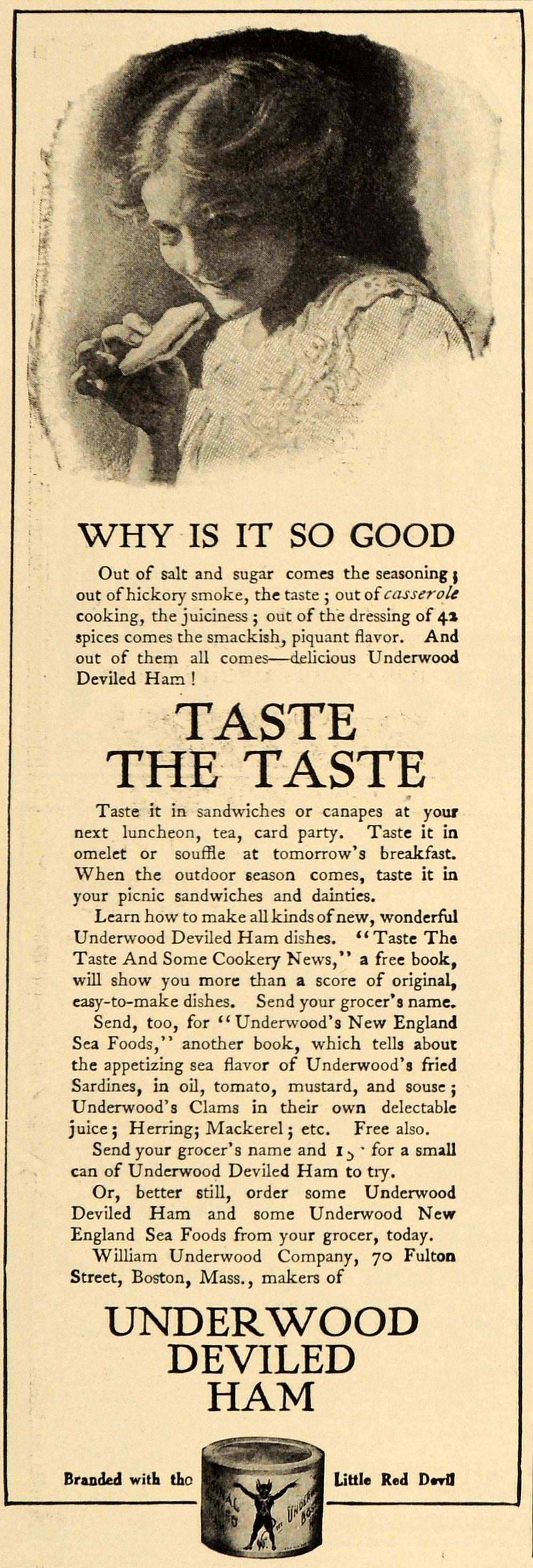 1911 Ad William Underwood Co. Deviled Ham Canned Food - ORIGINAL ADVERTISING GH3