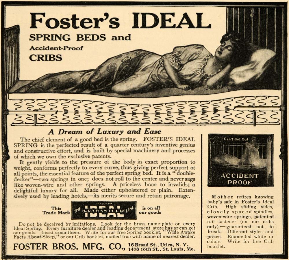 1909 Ad Foster Bros. Manufacturing Co. Spring Bed Cribs - ORIGINAL GH3