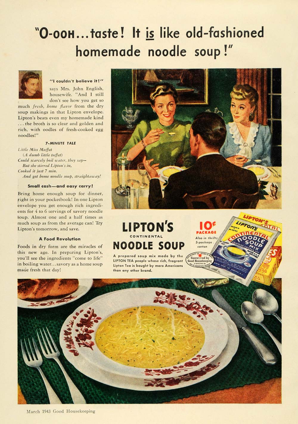 1943 Ad Lipton Continental Noodle Soup Homemade Mix Tea - ORIGINAL GH4