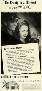 1943 Ad Woodbury Cold Cream Night Cap Janet Blair Jars - ORIGINAL GH4