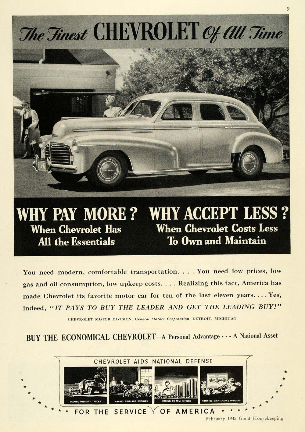 1942 Ad Economical Chevrolet Car Aids National Defense - ORIGINAL GH4
