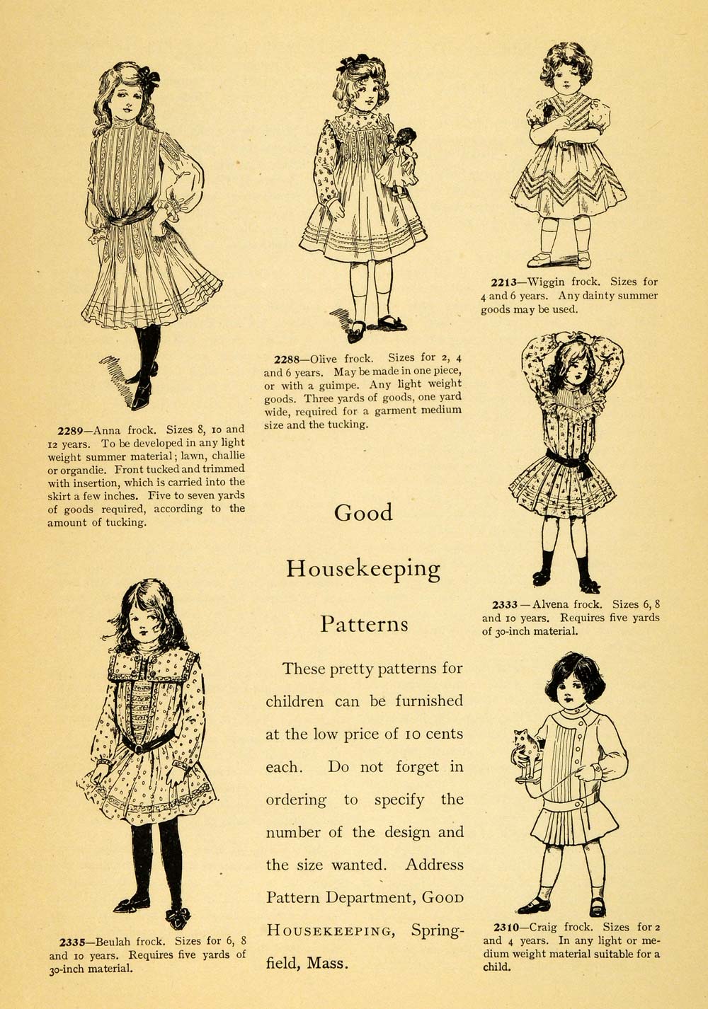 1902 Print Good Housekeeping Patterns Edwardian Children Fashion Frock GH4