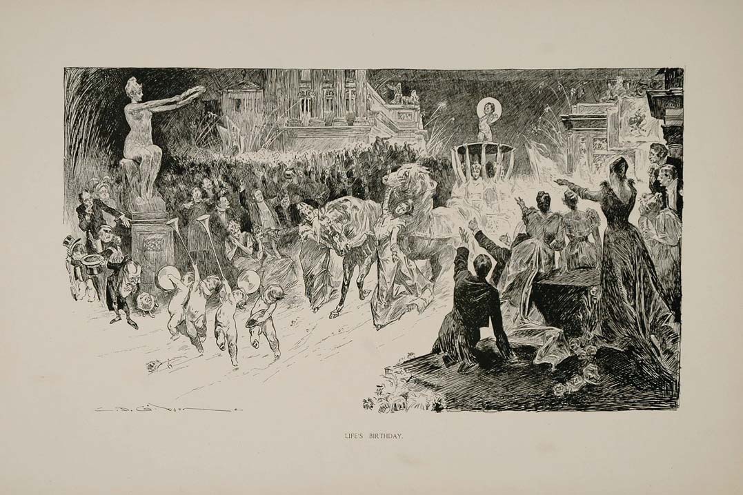 1894 Charles Dana Gibson Birthday New Year Cherub Print - ORIGINAL