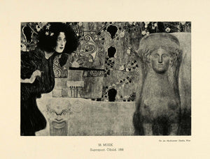 1942 Print Gustav Klimt 1898 Art Musik Music Woman Mythical Statues GK1