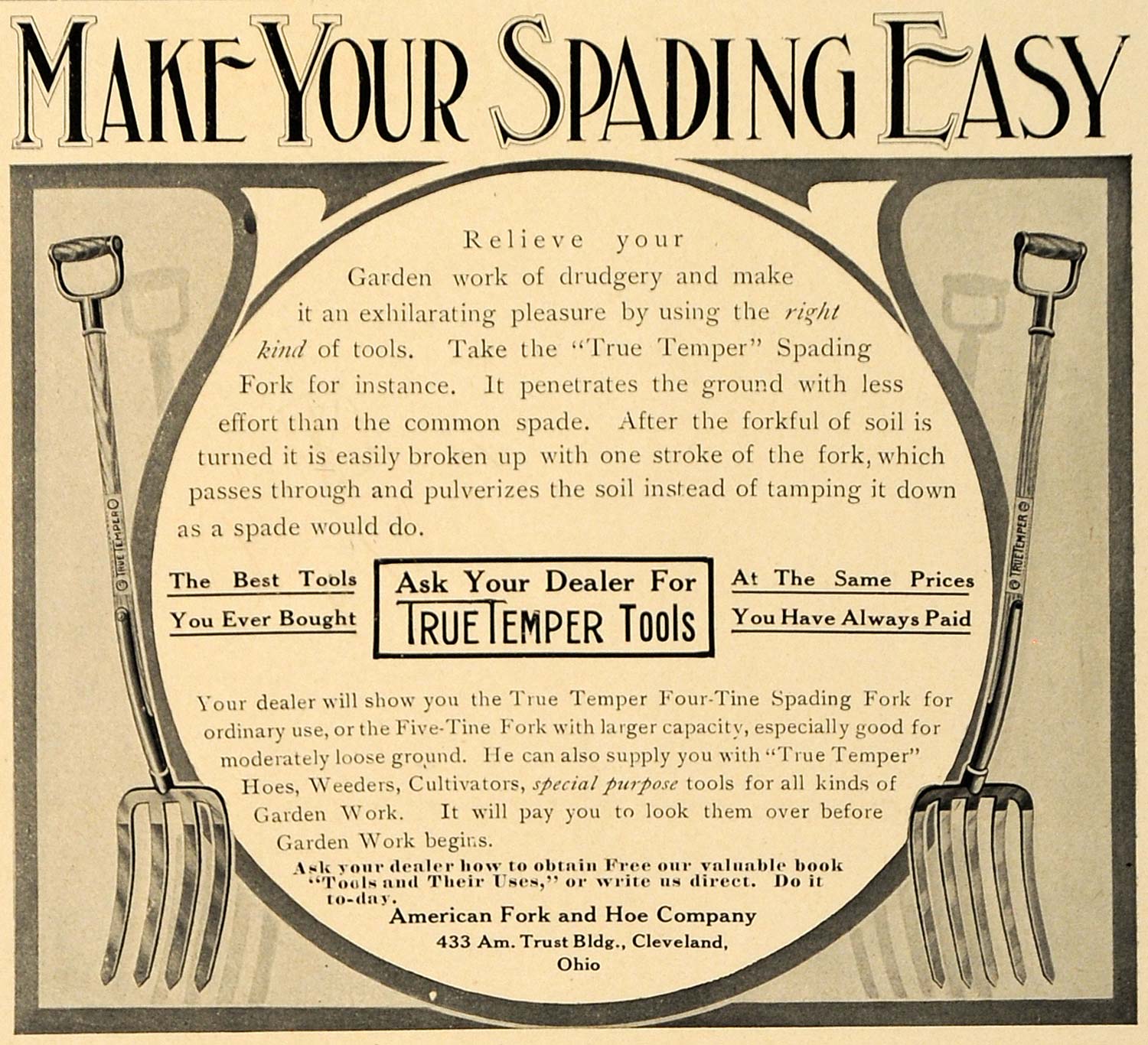 1907 Ad True Temper Tools American Fork Hoe Spading - ORIGINAL ADVERTISING GM1