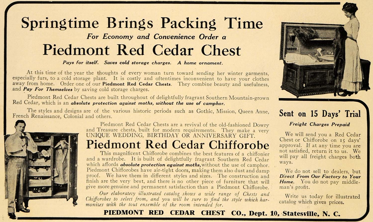 1911 Ad Piedmont Red Cedar Chest Co. Furniture Decor - ORIGINAL ADVERTISING GM1