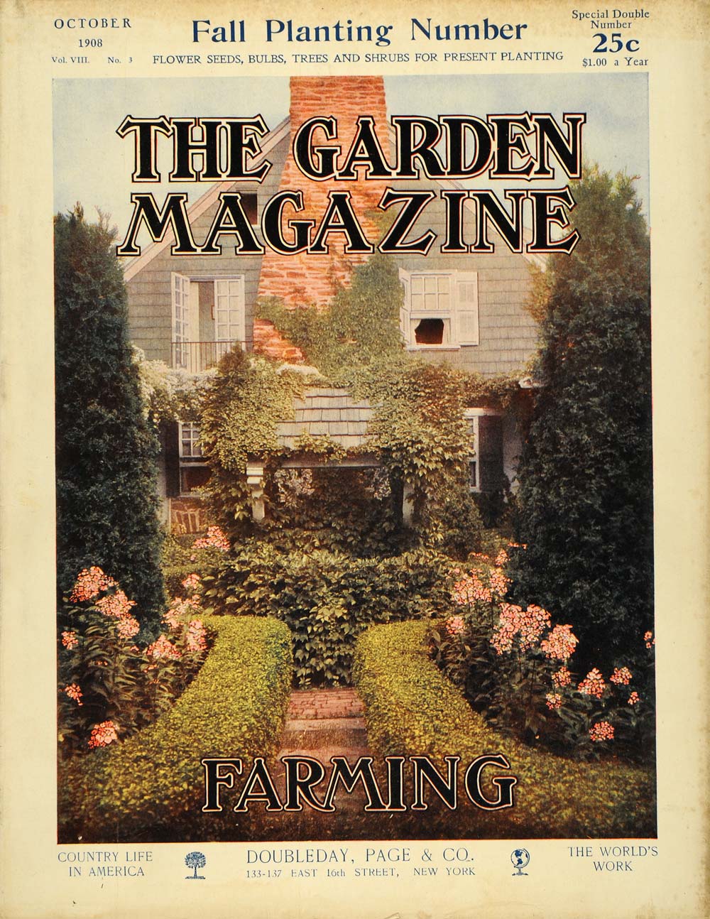 1908 Cover Garden Magazine Landscape Flowers Shrubs - ORIGINAL GM1