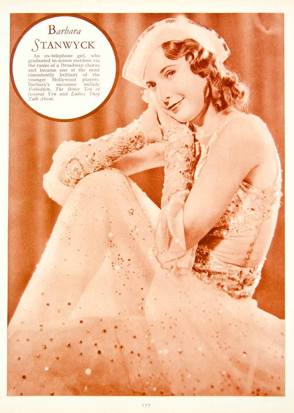 Barbara Stanwyck Nude - 1933 Rotogravure Barbara Stanwyck Actress Portrait Movie TV Hollywood â€“  Period Paper Historic Art LLC